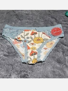 Splendies Groovy Shroom Lace Trim STRETCH cheeky panty LARGE